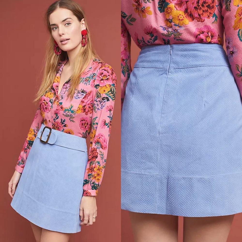 NWT Anthropologie Lavender embossed leather mini skirt